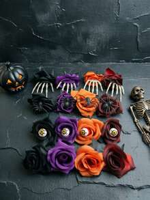 1/10/20pcs Artificial Rose Flowers, Faux Flowers, Dark Style Artificial Flower Heads, Suitable For DIY Handmade Headwear, Wedding Decoration, Window Display Atmosphere Decor Props, Halloween Photo Props - A - View 3