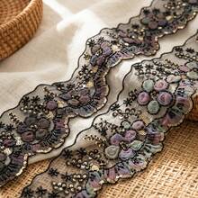 1/3" 13cm Wide 3D Floral Embroidered Lace Trim With Sequins And Beads, Fan-Shaped Edge Transparent Mesh Lace Trim, Suitable For Sewing DIY Crafts, Bridal Wedding Veil, Underwear, Clothing Accessories, Vintage Elegant Lace Trim - Multicolor - View 3