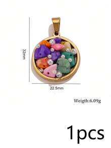 1pc 304 Stainless Steel 18K Gold Plated Natural Stone Small Pearl Oil-Dripping Round Hollow-Out Pendant Base DIY Necklace Jewelry Making Accessories - Pendants - View 17