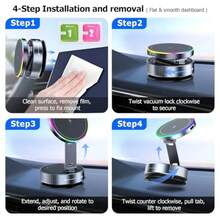 1pc 15W Magnetic Wireless Car Charger Mount, 720° Rotating Foldable Phone Holder With RGB Light, Telescopic Dual-Axis Adjustable Arm, Vacuum Suction Cup Dashboard Installation, Compatible With IPhone MagSafe And Android Phones - 無線充手機支架 - 查看 5