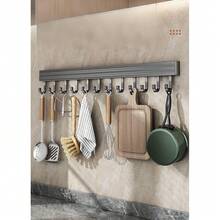 Storage Rack, Kitchen Shelf - Wall-Mounted Pot Rack With Hooks, For Storing Tableware, Knives, Forks, Etc. - Straight Bar Design, No-Drill Installation - Multicolor - View 5