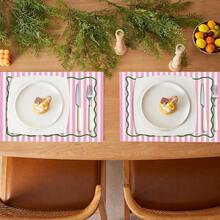 2pcs/4pcs/6pcs, Striped Pattern Kitchen Dining Table Tray Mat, Square Tray Mat, Table Mat, Holiday Table Decor, Seasonal Home Decor, Holiday Decor, Thickened Linen Material, Perfect For Holiday Dining Room And Kitchen Decor - Multicolor - View 7