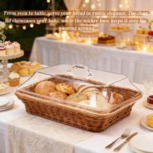 1pcs Imitation Rattan Bread Baskets,13.8''x9.8'' Large Wicker Bread Baskets With Acrylic Lids,Tabletop Food Serving Basket, Fruit Tray, Rattan Food Serving Tray For Kitchens,Dining,Restaurants - 卡其色 - 查看 9