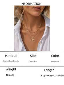 Set Kalung Rantai Geometris Berlapis Emas 3 Buah untuk Wanita, Kalung Liontin Cocok untuk Pemakaian Sehari-hari, Kencan, Liburan - Yellow Gold - View 14