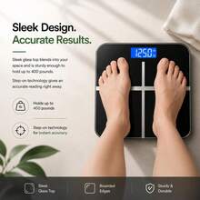 Báscula de baño digital, capacidad 180 kg / 400 lb, vidrio templado, negro, unidades kg y lb. - negro - Ver 5
