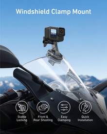 TELESIN Action Camera Motorcycle Windshield Clamp Mount Holder For Go Pro Luna Ultra D J I Action Quick Release Motorbike Windscreen Clamp For POV Shoot - View 3