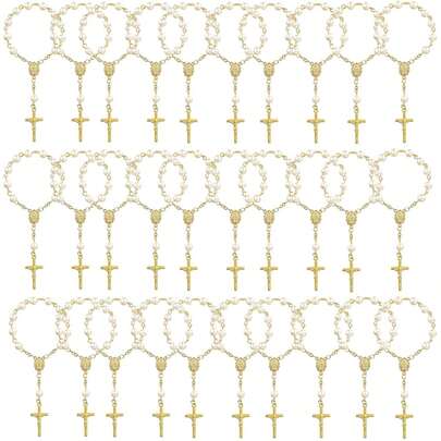 1/2/3/5/6/30 Ivory Acrylic Rosary Beads, Mini Finger Rosaries, Gold Plated Faux Pearl, For Baptism, Christening, Holy Communion, Wedding, Party Favors, Etc.