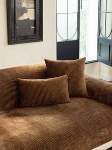 1pc Solid Color Classic Minimalist Striped Sofa Cushion, All-Season Anti-Slip Breathable Machine Washable Pet-Friendly, Suitable For Living Room, Bedroom 1/2/3/4 Combination Sofa Home Decor Protection - Coffee Brown - View 8