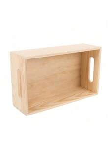 1PC Unfinished Pine Wood Box For DIY Crafts Arts Hobbies And Home Storage Solid Wood Storage Box Small Desktop Organizer With Side Handles Multi-Purpose Wooden Box Basket Suitable For Home Office Clutter Storage - Multicolor - View 8