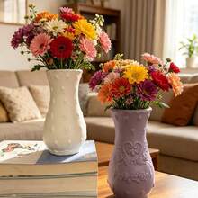 Retro-Style Plastic Rose-Embossed Hydroponic Vase; European-Style Floral Container In A Creamy Aesthetic, Suitable For Living Room Decor. - Multicolor - View 6