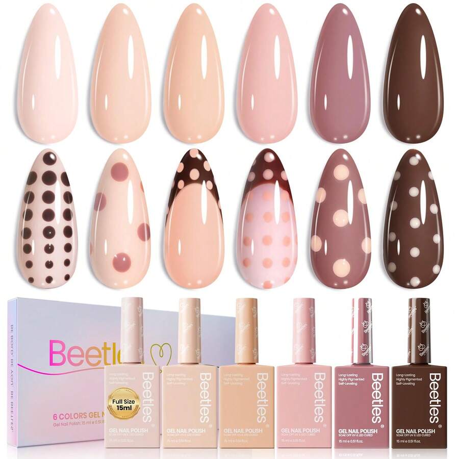 Beetles 15ML 6 Colors HEMA-Free Pastel Gel Polish - Fairy Tale Dream, Pastel Yellow Pink Blue Purple, Colorful Bottle, Soak Off UV LED Manicure - 6PCS 15ml Neutral Collection - 查看 1