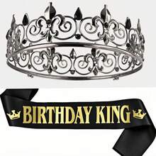 2pcs Birthday King Crown And Sash, Unisex Royal King Crown, Suitable For Party Decoration, Ball, Birthday Gift, Men's Pageant Crown, Christmas,Halloween - Multicolor - View 21