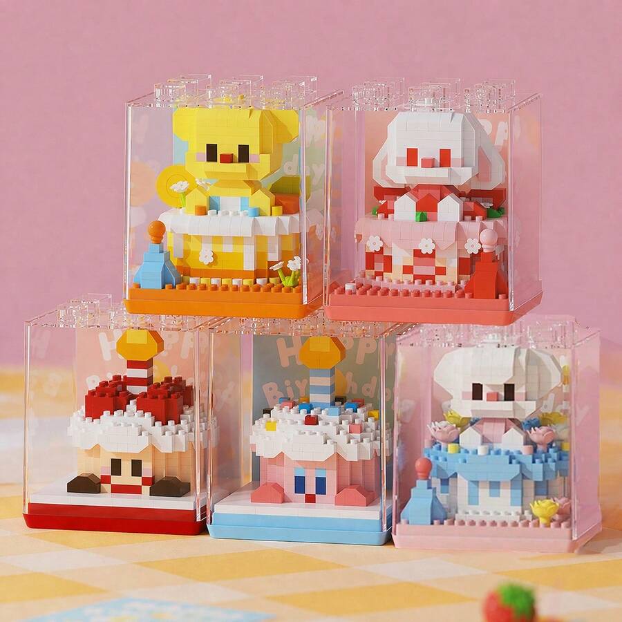 Mini Micro Building Blocks Toy, Cute Animal Birthday Cake Model With Display Box, DIY Assembly Building Blocks Puzzle Toy, Home Decor Office Desk Ornament, Birthday Valentine's Day Christmas Gift For Friends And Adults, 300+ Pieces
