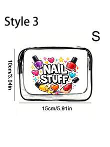 Cute Nail Art Themed PVC Makeup Travel Bag - Perfect For Brides And Nail Technicians; Heart-Shaped Makeup Pouch Is A Must-Have Gift For Women's Birthdays And Honeymoons - Multicolor - View 12