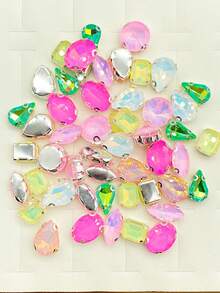 1 Pack 40pcs Candy Color Silver Base Rhinestone Hand-Sewn DIY Clothing Shoes Hat Bag Decoration Rhinestone Accessories Handmade Sewn Rhinestones - Mixed - View 4
