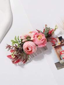 1pc Bohemian Style Thai Headpiece Festival Carnival Beach Vacation Side Hair Comb - Pink - View 3