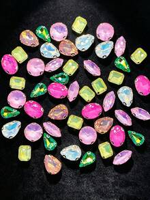 1 Pack 40pcs Candy Color Silver Base Rhinestone Hand-Sewn DIY Clothing Shoes Hat Bag Decoration Rhinestone Accessories Handmade Sewn Rhinestones - Mixed - View 8