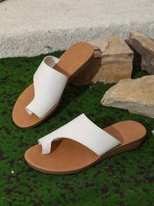 Women's Summer Beach Slides, Soft Sole Non-Slip Casual Slip-On Slippers, Vintage Boho U-Shaped Toe Cap Wedge Heel Outdoor Slippers - White - View 6