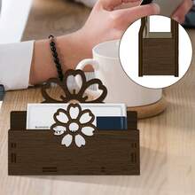 1pc Wooden Cherry Blossom Hollow Business Card Holder, Desktop Floral Design Card Stand, Office Desk Organizer, Business Use, Card Display, Home Office Decor - View 1