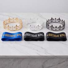 2pcs Birthday King Crown And Sash, Unisex Royal King Crown, Suitable For Party Decoration, Ball, Birthday Gift, Men's Pageant Crown, Christmas,Halloween - Multicolor - View 9