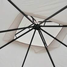 Carpa de jardín, 295 x 295 x 275 cm, con doble techo, mosquitera, 8 ojales en los aleros, buena circulación de aire, poliéster, beige + negro en el lugar. - Beige + Metal - Ver 8