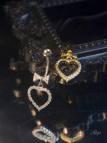 Rhinestone Heart Bow Fashion Belly Button Ring - Multicolor - View 4