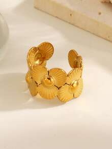 1/2pcs Stainless Steel 18K Gold Plated Minimalist Flower Ring, Suitable For Women's Daily And Party Wear - Multicolor - View 8