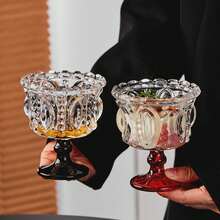 Vintage French Embossed Transparent Glass Dessert Bowl With Lid And Base, Ice Cream Sundae Cup, Elegant Crystal Glass Cup With Relief Design, Suitable For Yogurt, Fruit Salad And Pudding, Home Kitchen Tableware, Luxury Afternoon Tea Supplies - Multicolor - View 9