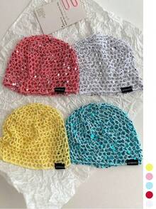 Mũ lưới rỗng đính sequin thủ công, mũ len kiểu retro thời trang đa năng, khăn trùm đầu dệt kim tối giản, mũ len bóng, mũ lưới, mũ len nhẹ thoáng khí cho mùa xuân và mùa hè. - Nhiều màu - Xem 11