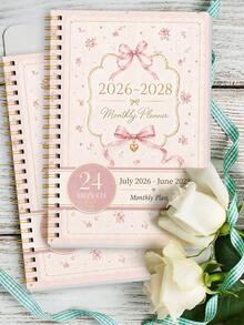 BUBU 1本 2027-2028 月曆計畫本，2年期螺旋裝訂桌曆本，附備忘頁與3頁貼紙頁，大書寫空間，月計畫筆記本，辦公桌配件，返校用品，大學必需品，房間裝飾 - 粉紅色 - 查看 2