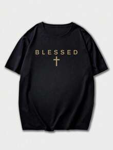 Zrgoth Men's Casual Versatile Minimalist Short Sleeve T-Shirt With English Slogan Graphic Print - 黑色的 - 查看 2