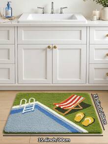 1pc Bathroom Floor Mat Carpet, Flocked Flocked Comfortable Foot Feel, Summer Pool Beach Bath Mat, TPR Backing Anti-Slip, Kitchen, Outdoor, Indoor, Hallway, Bedroom, Living Room, Bedside Rug, Machine Washable Easy To Clean, Bedroom Bathroom Decor - Multicolor - View 13