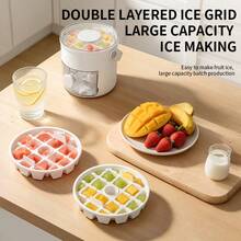Easy To Press Ice Tray Mold - Large Capacity, Double-Layer, Plastic Ice Storage Box With Storage Ice Bucket Set, Suitable For Coffee, Whiskey, Juice, Beer And Chilled Beverages, Kitchen Utensils And Small Tools - Multicolor - View 3