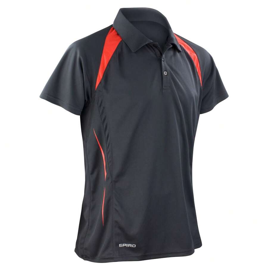 Spiro Mens Team Spirit Polo Shirt - Black/Red - View 1