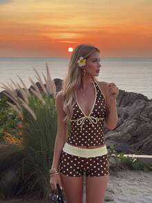 2026 Summer New Fashionable Polka Dot Print Bikini Set For Beach Party Vacation - Multicolor - View 8