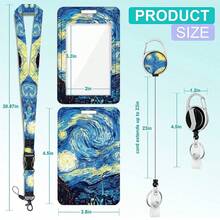 1 Set Retractable Badge Holder With Detachable Lanyard, Nurse Teacher Office Gift ID Card Holder Keychain Vertical Badge Protector, Fashion Name Tag Holder, With Heavy Duty Badge Reel (Night Sky) - Blue - View 2