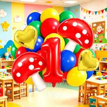 Cute Mushroom Number Balloon Set, Includes Red Number Balloons, Mushroom Balloons, Heart Balloons And Latex Balloons, Suitable For Mushroom Theme Birthday Party Decoration, Fairy Tale Theme Party And Other Occasions - View 4