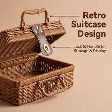 Nostalgic Design, Vintage Style Woven Storage Basket With Lid - Perfect For Picnics, Gifts And Organization - Ideal For Home, Dorm And Bedroom, Shelf Basket - A - View 4