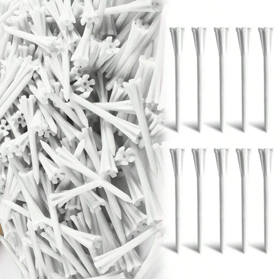 FINGER TEN Golf Tees Plastic 2 3/4" Or 3 1/4" 50 Pack, Low-Resistance & Hold Ball Well Tees With Bright Pink For Men Women Practice - White - View 1