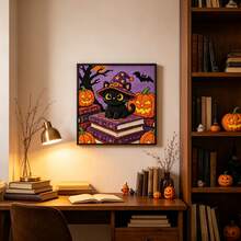 1 Halloween Black Cat Witch Hat Cross Stitch Full Material Kit, Beginner Friendly DIY Embroidery, Home Decor Wall Hanging, Holiday Stress Relief Handmade Gift - Multicolor - View 6