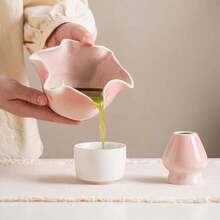 抹茶茶具套組，完整抹茶沖泡套件，含可愛花卉與愛心壓紋陶瓷碗及篩網，傳統日式茶道工具，適合居家使用與送禮 - 星星 - 查看 6