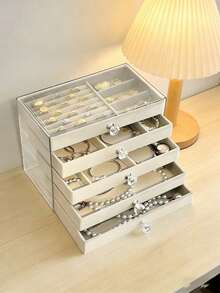 1 pieza Caja de joyería de acrílico transparente de 5 niveles, organizador de almacenamiento de joyería de gran capacidad, estuche de exhibición de joyería con estilo de cajón, adecuado para aretes, anillos, pulseras, collares, ideal para la organización y el almacenamiento de joyas en el hogar - joyero - Ver 13