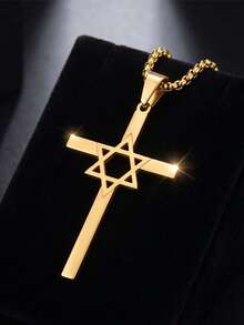 Minimalist Golden Cross Necklace With Star Detail, Fashion Statement Pendant Chain, Elegant Street Style Jewelry Gift For Daily Wear - Silver - View 8