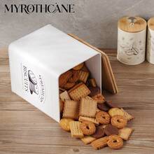 Myrothcane 1pc Vintage White Metal Biscuit Tin With Bamboo Lid, Large Square Cookie Storage Canister, Airtight Snack Container For Cookies, Candy, Nuts, Tea, Kitchen Pantry Organizer, Retro Printed Food Storage Jar For Home Baking - White - View 11