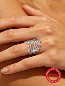 1 buah Cincin Gelombang Multi-Lapisan Perak Sterling S925 yang Dipersonalisasi, Desain Tekstur Matte Unik, Cocok untuk Pemakaian Sehari-hari, Gaya Jalanan Unik, Acara Bisnis Kasual, Hadiah Unik untuk Pacar atau Teman - Perak - View 9