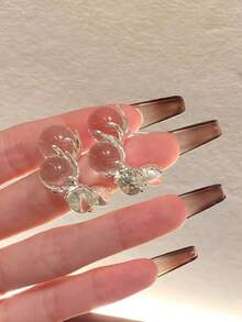 1 Pair Of Niche Minimalist Ice Transparent Bead Earrings Suitable For Women's Daily Commuting - Clear - View 4