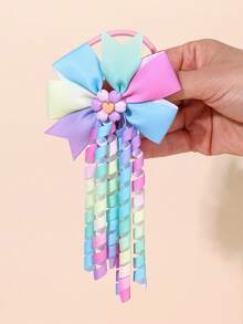 2pcs/Set Gradient Tassel Bow Elastic Headbands, Gradient Color Hairbands, Suitable For First Day Of School Party, Hair Accessories, School Supplies, Teacher Gifts - Multicolor - View 4