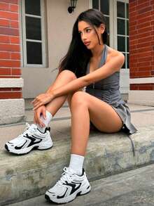Women's Casual Shoes Summer PU Material Thick Sole Height-Increasing Chunky Sneakers Versatile Sneakers - Black - View 5