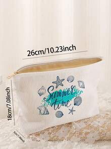 1pc Portable Cosmetic Storage Bag With Ocean Elements Seashell & Starfish Pattern, Double-Sided Print Travel Zipper Makeup Pouch, Multi-Function Toiletry Organizer - Multicolor - View 3