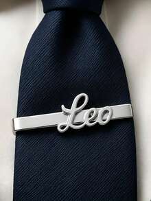 1pc Customized Stainless Steel Letter Tie Clip, Elegant Wedding Accessory, Personalized Stainless Steel Tie Clip For Men, Fashionable Suit Accessory, Suitable For Groomsmen And Wedding Gifts - Multicolor - View 5